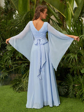 ADYCE Solid Color Chiffon V-Neck High Waist Front Split Bridesmaid Dress For Prom Party